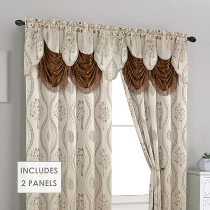 Elegant Comfort Luxurious Beautiful Curtain Panel Set with Attached Valance and Backing 54" X 84 inch (Set of 2), Beige - color: Beige, size: 84"L x 54"W