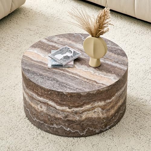 Round Coffee Table, 23.6" Modern Grey Faux Marble Drum Coffee Table, Round Accent Center Table for Living Room Apartment Small Spaces, No Assembly Required - color: 24'' Brown Grey, size: 24'' Round Coffee Table