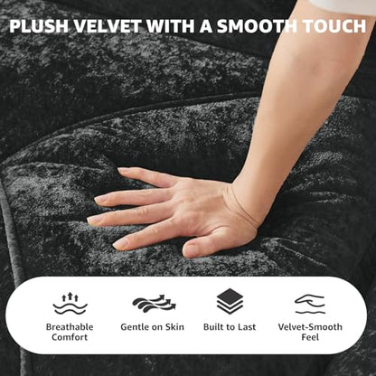Black Loveseat Sectional Couches for Living Room, Velvet Fabric Boneless Couch, No Assembly Cloud Modular Sectional Sofa Love Seat with 2 Ottoman, Foam Couch Compressed Sofa Set, Sofas para Sala - color: Black, size: 2 Seater + 2 Ottoman