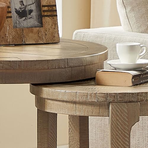 24" Round Nesting Coffee Table Set of 2, Solid Wood Coffee Tables Mid Century Rustic Farmhouse Side End Tea Table for Living Room, Apartment (Light Brown) - color: 24" Light Brown