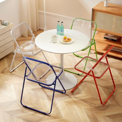 Stackable Transparent Acrylic Folding Chairs - Dining Stool with Backrest for Home & Living Room – Space-Saving, Modern Design (Green) - color: Green