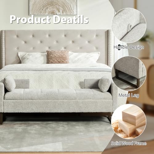 Chifee & Vingol 64" W Storage Benches End of Bed Bench, Light Gray - color: 64"-light Gray