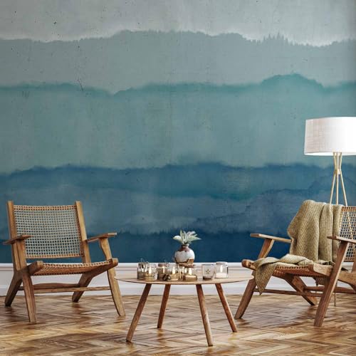 Wall Mural Abstract 77x55 in - Peel and Stick Self-Adhesive Wallpaper Removable Large Sticker Foil Wall Decor Print Picture Image Design Ocean Watercolor Blue Like Painted f-A-0914-a-a - color: #26, size: 77"Wx55"H Self-Adhesive