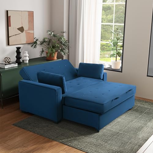 Serta Ainsley 66.5" Convertible Sleeper Loveseat, Full Size, Dreamcoil Comfort, Soft Velvet Fabric, Navy - color: Navy Blue, size: Full Loveseat