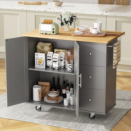 JY QAQA 40" Kitchen Island Cart Furniture cart on Wheels Rolling Portable Dining Room Serving Utility Carts Mobile Movable with Drawers Cabinet,Grey - color: Grey, size: 40-IN