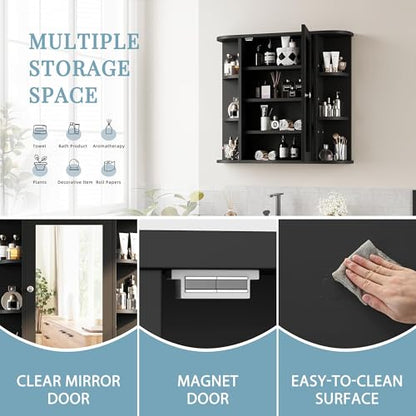 Shintenchi Bathroom Medicine Cabinet with Mirror, Wall Mounted, Black - color: Black