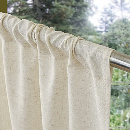 Valea Home Linen Kitchen Curtains 36 Inch Length Rustic Farmhouse Crude Short Cafe Curtains Rod Pocket Tiers for Small Window Bathroom Basement, Natural, 2 Panels - size: 26"W x 36"L (Pack of 2)