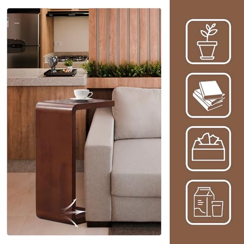 C-Shaped Side Table, H27.2in Solid Wood End Table for Couch | Space-Saving Wooden C-Shaped Snack Table, Nightstand & Laptop Desk for Living Room, Bedroom, Office or Balcony - color: Black Large