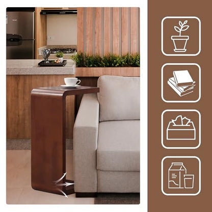 C-Shaped Side Table, H27.2in Solid Wood End Table for Couch | Space-Saving Wooden C-Shaped Snack Table, Nightstand & Laptop Desk for Living Room, Bedroom, Office or Balcony - color: Black Large