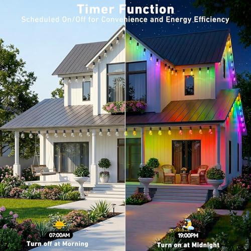 Outdoor String Lights,400FT Smart RGB+IC Patio Lights with Shatterproof LED Bulbs ,Outside Light Dimmable Patio for Decor DIY IP67 Waterproof ,Courtyard, garden,Holiday,LED lights more Scene Modes - size: 400FT