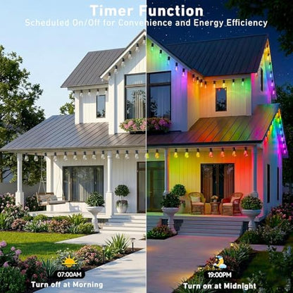 Outdoor String Lights,400FT Smart RGB+IC Patio Lights with Shatterproof LED Bulbs ,Outside Light Dimmable Patio for Decor DIY IP67 Waterproof ,Courtyard, garden,Holiday,LED lights more Scene Modes - size: 400FT