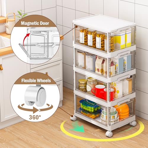 Kmiectse Clear Storage Bins with Lids - 4 Tier 32qt Plastic Stackable Bins | Clear Storage Bins with Lids - 4 Tier Plastic Bins with Wheels, Stackable Storage Bins, Closet Organizers Box - size: 32QT-4Pack&1Lid