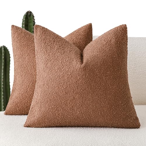 Foindtower Set of 2, Decorative Textured Boucle Throw Pillow Covers Accent Solid Pillow Cases Neutral Couch Cushion Case for Chair Sofa Bedroom Living Room Home Decor 16x16 Inch Burnt Orange Hazel - color: Autumnal, size: 16" x 16" (Pack of 2)