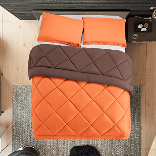 Elegant Comfort Reversible 3-Piece Comforter Set All Season, Ultra Soft, Down Alternative Comforter, Twin, Orange/Brown - color: Orange/Brown, size: Twin/Twin XL