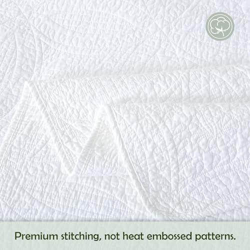 White 100% Cotton King Size Quilt Bedding Set, 3 Pieces Modern Style Coin Pattern Bedspread, Soft Bed 100% Cotton Batting Coverlet, All-Season Quilted Comforter Bed Cover, 1 Bedspread, 2 Pillowcases - color: White, size: King