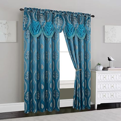 Elegant Comfort Luxurious Beautiful Curtain Panel Set with Attached Valance and Backing 54" X 84 inch (Set of 2), Navy Blue - color: Navy Blue, size: 84"L x 54"W