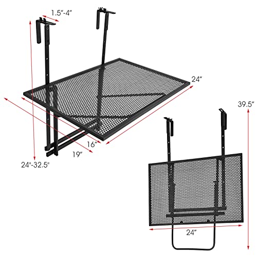 Tangkula Outdoor Folding Hanging Table, 5 Height Adjustable & Foldable Space Saving Railing Serving Table, Width from 1.5 inch to 4 inches, Suitable for Patio, Balcony and Deck - size: 24” x 19” x 24"-32.5”
