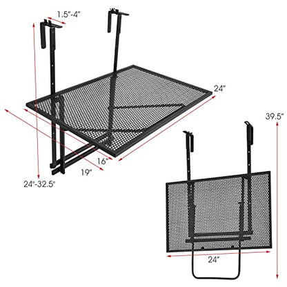 Tangkula Outdoor Folding Hanging Table, 5 Height Adjustable & Foldable Space Saving Railing Serving Table, Width from 1.5 inch to 4 inches, Suitable for Patio, Balcony and Deck - size: 24” x 19” x 24"-32.5”