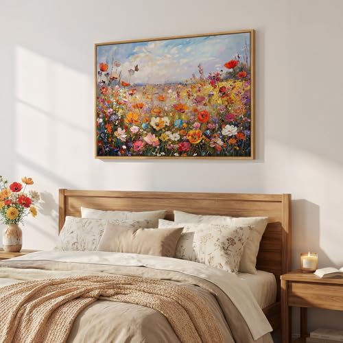 Framed Colorful Floral Botanical Wall Art, Flower Landscape Canvas Prints for Modern Farmhouse, Rustic Natural Wildflower Pictures for Living Room Bedroom Dining Room Office Wall Decor, 24x36 Inch - color: Multi & Colorful
