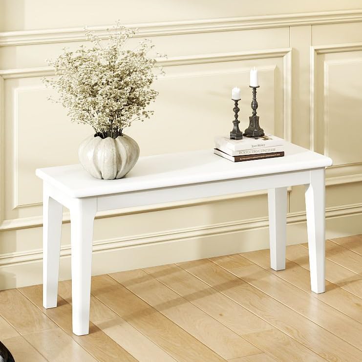 Dining Bench 39.4" Solid Oak Wooden Bed End＆Entryway Bench for Living Room Bedroom Kitchen(White) - color: White, size: 39.4"