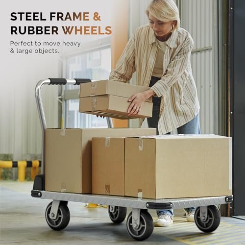 3000 lbs. Capacity Foldable Push Cart Dolly | Moving Platform Hand Truck | Heavy Duty Space Saving Collapsible | Swivel Flat Bed Wagon - Furniture Luggage Lifting - color: Black, size: 3000 lbs.