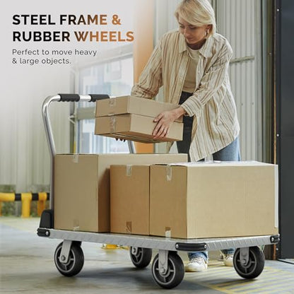 3000 lbs. Capacity Foldable Push Cart Dolly | Moving Platform Hand Truck | Heavy Duty Space Saving Collapsible | Swivel Flat Bed Wagon - Furniture Luggage Lifting - color: Black, size: 3000 lbs.