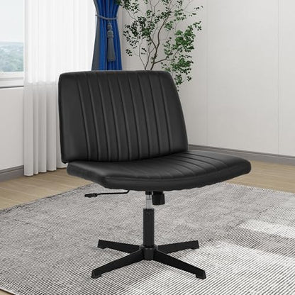 FDW | Criss Cross Chair Without Wheels | Black | Armless Desk Chair | With Wide Seat, 360 Swivel, Height Adjustable & Stable Metal Base | for Office, Home Office, Vanity Seating | Pack of 1 - color: Black, style: Without Wheels