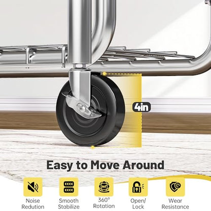 Raybee Heavy Duty Clothes Rack 630 LBS Double Rods Sturdy Shelves & Wheels | Rolling Clothing Rack with 360° Lockable Wheels, Easy Assembly, Portable Adjustable Garment Rack for Home & Commercial - color: Silver