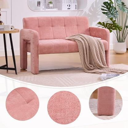46.8" Modern Compact Loveseat, Chenille Upholstered Sofa with Dual Armrests - Small Two-Seater Lounge Couch for Small Spaces, Living Rooms, Bedrooms (Pink) - color: Pink