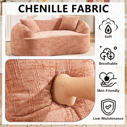 67" Curved Loveseat Sofa with 2 Pillows, Modern Boneless Couch in a Box, Small Cloud Loveseat for Bedroom Small Space Apartment Living Room, Memory Foam, Chenille, No Assembly (Pink) - color: Pink