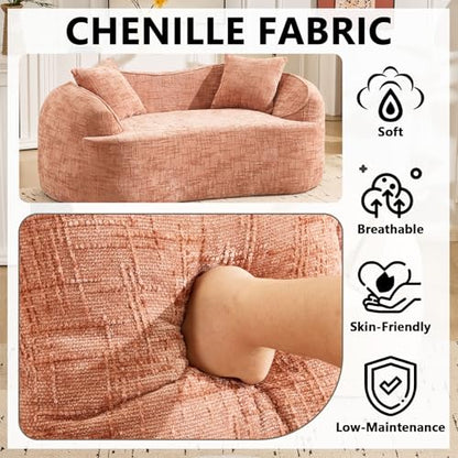 67" Curved Loveseat Sofa with 2 Pillows, Modern Boneless Couch in a Box, Small Cloud Loveseat for Bedroom Small Space Apartment Living Room, Memory Foam, Chenille, No Assembly (Pink) - color: Pink