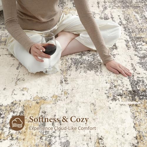 7x9 Area Rugs Abstract Washable Living Room Rug, Gold Brown | Modern Neutral Non-Slip Soft Low Pile Stain Resistant Carpet for Bedroom, Dining Room, Nursery Home Decor - color: Gold Brown, size: 7' x 9'(Rectangular)