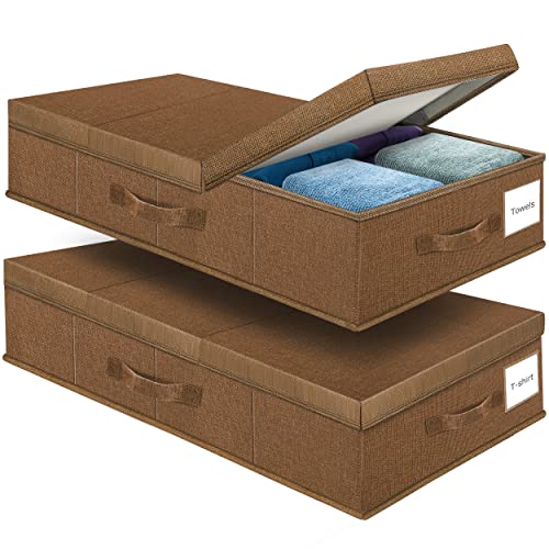 Supowin 2Pack Large Underbed Storage Containers Bin with Lids, Dark Brown | 6 Inches Tall Under Bed Storage Organizer Box with Handles, Foldable Closet Organizer for Clothes, Blankets, Seasonal Items - color: G-Dark brown