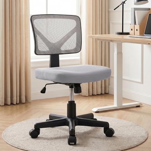 OLIXIS Armless Home Office Chair, Ergonomic Small Desk Chair | Mesh Back, Removable Washable Foam Cushion, Height Adjustable, Rolling Swivel Wheels, Small Space, Grey - color: Grey