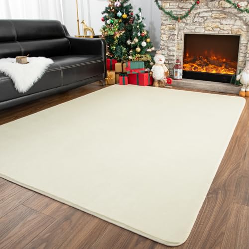 Przemy 5x7 Cream Super Soft Area Rug for Living Room Bedroom | Washable Thickened Memory Foam Rugs, Modern Aesthetic Indoor Carpet for Kids Girls Room Dorm Playroom Home Decor - color: Cream, size: 5' x 7' (Rectangular)