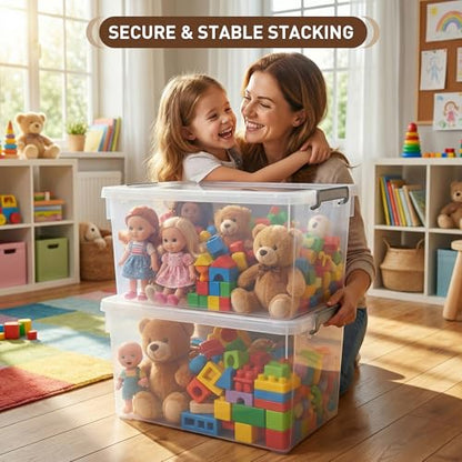 Citylife 48 Qt Ultra-Thick (3.82mm) Clear Plastic Storage Bins with Lids, 4-Pack Stackable Straight-Wall Closet Organizers with Honeycomb Base & Pinch-Free Latches for Garage, Clothes & Holiday Decor - size: 48 QT, style: 4 Pack