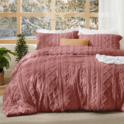 Bedsure Tufted Boho Comforter Set Twin Size - Grayish Pink Boho Bed Set, GentleSoft™ 2 Pieces Farmhouse-Style Embroidery Bedding, Gifts for Woman, Soft Jacquard Kids' Twin Comforter for All Seasons - color: 25 - Pink Clay - Elegant, size: Twin/Twin XL