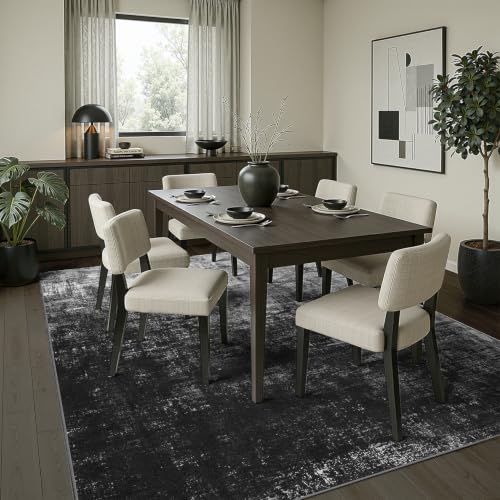 DCX Washable Abstract Area Rug 6x9, Non Slip Low Pile Rug, Black | Easy to clean, non-shedding, soft, kid & pet friendly, with a non-slip rubber backing for living rooms, bedrooms, and offices - color: Black, size: 6' x 9' (Rectangular)