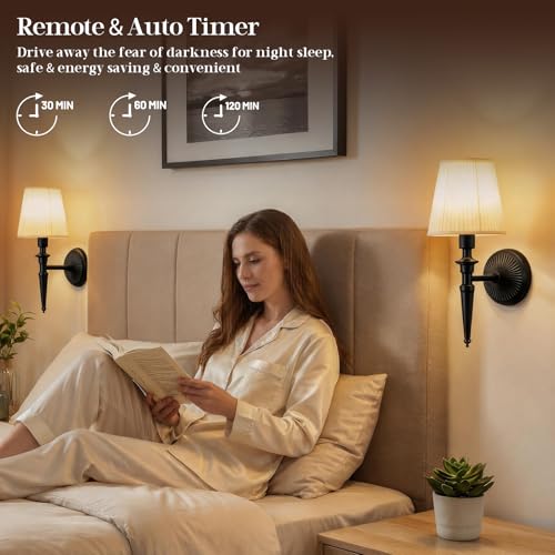 Battery Operated Wall Sconces Set of 2, Wireless Rechargeable Wall Lights with 12 RGB Colors and 3CCT Dimmable, Small Fabric LED Wall Lamps for Bedroom, Living Room, Hallway, Black - color: Black