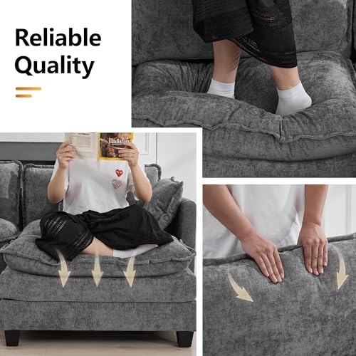 113'' V Shaped Cloud Sectional Sofa, Oversized Deep Seat Couches for Living Room, Chenille Comfy Upholstered Modular Sectional Sofa Couch, Grey - color: Grey, size: 113'' V Shape