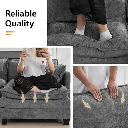113'' V Shaped Cloud Sectional Sofa, Oversized Deep Seat Couches for Living Room, Chenille Comfy Upholstered Modular Sectional Sofa Couch, Grey - color: Grey, size: 113'' V Shape