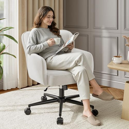 DurayLoly Vanity Chair with Wheels & White — Adjustable Height Makeup Chair, Plush Velvet Seat with Curved Backrest for Women, Girls, Bedroom Vanity & Desk, White - color: White