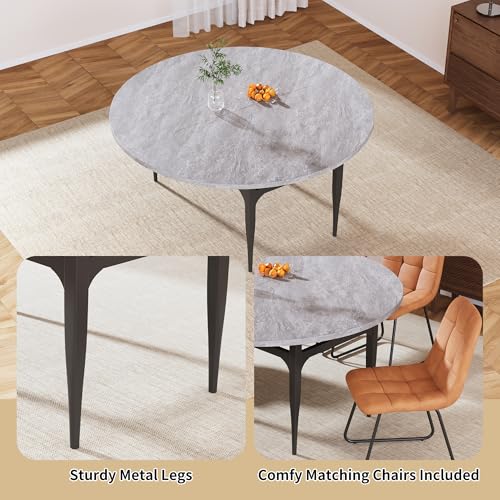 HIPIHOM 55 Inch Convertible Round‑to‑Square Dining Table with MDF Tabletop and Metal Frame - color: Grey