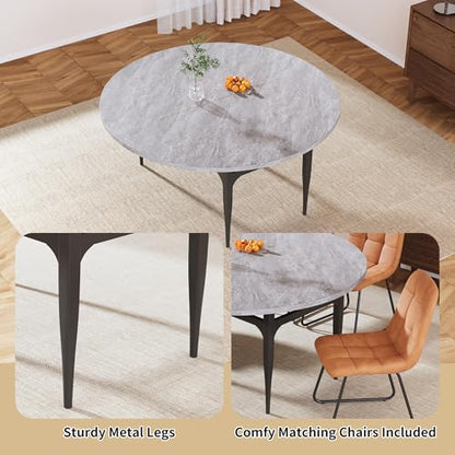 HIPIHOM 55 Inch Convertible Round‑to‑Square Dining Table with MDF Tabletop and Metal Frame - color: Grey