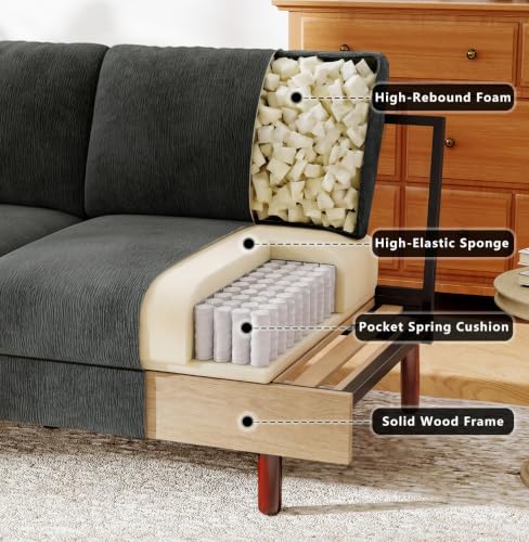 Ihanherry 68" Loveseat Sofa, Small Couch for Small Spaces, Comfy Chenille Sofa with Spring Cushion and Wood Frame, Mid Century Modern Couch, Deep Seat Couch for Living Room Bedroom Office, Black - color: Black