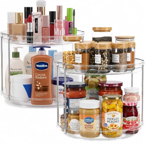 Oizeir Clear Two Tier Lazy Susan Organizer 2-Pack | Rotating Spice Rack Turntable, For Kitchen Cabinet, Countertop, Bathroom, Dining Table, Spinning Carousel Racks - size: 2-Pack