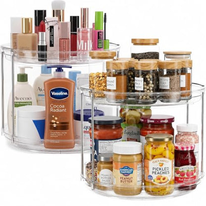 Oizeir Clear Two Tier Lazy Susan Organizer 2-Pack | Rotating Spice Rack Turntable, For Kitchen Cabinet, Countertop, Bathroom, Dining Table, Spinning Carousel Racks - size: 2-Pack
