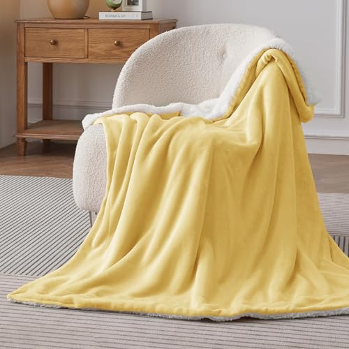 Bedsure GentleSoft Sherpa Fleece Throw Blanket for Couch, Non-Heated, Thick and Warm Throw for Women and Men, Soft Fuzzy Plush Blanket for Fall, Yellow, 50x60 Inches - color: 09 - Yellow, size: Throw (50" X 60")