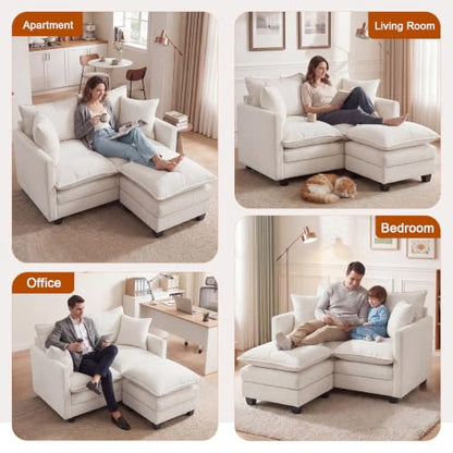 50'' L-Shape Loveseat Sofa with 22" Ottoman, 2 Seat Modern Cloud Couch with 2 Washable Pillows for Small Space Apartment Office Living Room Bedroom, Beige - color: Beige, size: 50"L
