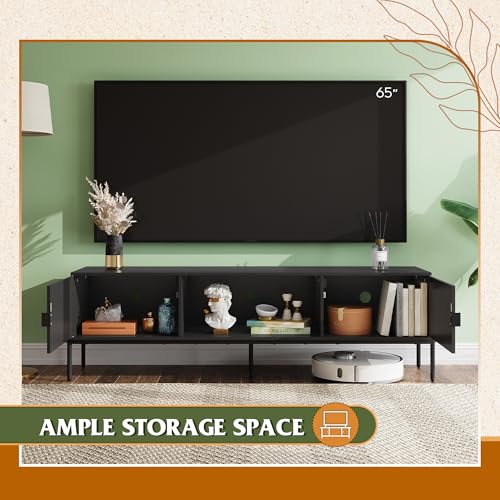 WLIVE 58" TV Stand for 65 Inch TVs, Mid Century Modern Entertainment Center with 2 Storage Cabinets & Open Shelf, Media Console Table with Metal Legs for Living Room, Bedroom, Black - color: Black